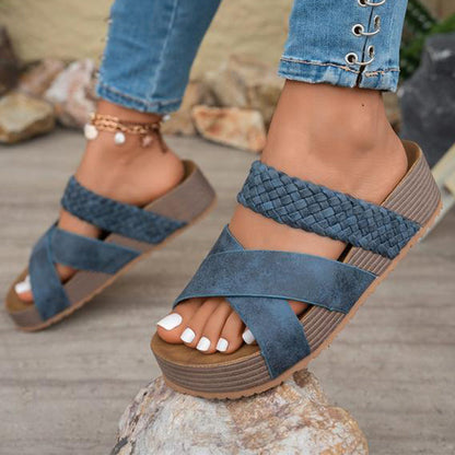 👡 50% OFF! ☀️Women's Criss-Cross Woven Strap Wedge Sandals