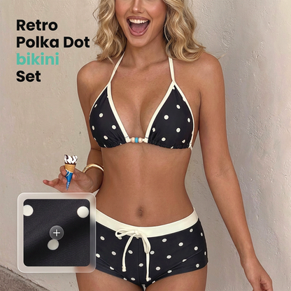 Polka Dot Halter Bikini Set with Boy-Shorts