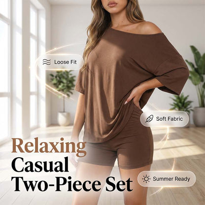 Women's Solid Color Relaxed Fit Top and Shorts Outfit