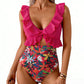 Women's Ruffle V-Neck One-Piece Swimsuit