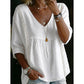 👚 50% OFF NOW! 🕊️ Women's Casual V-Neck Lace Trim Top – Empire Waist, Lightweight & 3/4 Sleeves – Flowy, Breathable & Romantic ✨