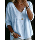 👚 50% OFF NOW! 🕊️ Women's Casual V-Neck Lace Trim Top – Empire Waist, Lightweight & 3/4 Sleeves – Flowy, Breathable & Romantic ✨
