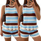 Women‘s Sleeveless Peplum Top and Shorts Striped Knit Outfit