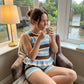 Women‘s Sleeveless Peplum Top and Shorts Striped Knit Outfit