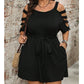 Women's Casual Cold-Shoulder Romper with Tie-Waist