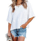 Women's Solid Color Splicing Loose Five Points Flare Sleeve T-Shirt