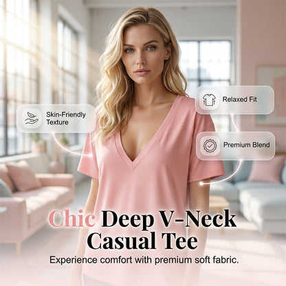 Women's Deep V-Neck Short Sleeve T-Shirt