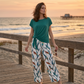 Women's Tie-Knot Top & Printed Wide-Leg Pants Set