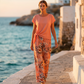 Women's Tie-Knot Top & Printed Wide-Leg Pants Set