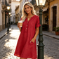 Women's Casual V-Neck Tunic Dress with Pockets