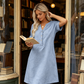 Women's Casual V-Neck Tunic Dress with Pockets