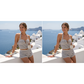 Women's Striped Halter Tankini 2-Piece Set