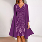 Women’s V-Neck Dress & Sheer Long Jacket Set