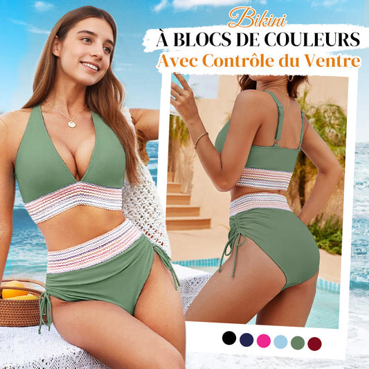 🔥💃High Waisted Tummy Control Color Block Bikini Set