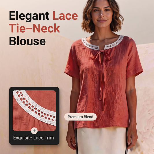 Women's Elegant Lace Tie Neck Top
