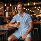 Men's Geometric Print Collared Top & Shorts Set