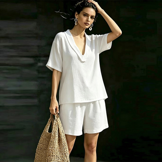 Women's V-Neck Top & Shorts 2-Piece Set