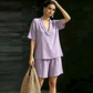 Women's V-Neck Top & Shorts 2-Piece Set