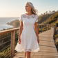 Women's Lace Trim Summer Dress Elegant A-Line Tulle Dress
