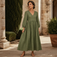Women's V-Neck Pleated Maxi Dress