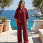 Women's Stand-Up Collar Top & Wide-Leg Pants Set