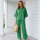 Women's Stand-Up Collar Top & Wide-Leg Pants Set