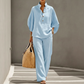 Women's Stand-Up Collar Top & Wide-Leg Pants Set