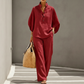 Women's Stand-Up Collar Top & Wide-Leg Pants Set