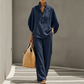 Women's Stand-Up Collar Top & Wide-Leg Pants Set