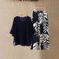 Wemon's Elegant Flowy Top & Printed Pants Set