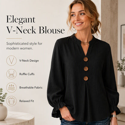Women's Elegant V-Neck Ruffle Sleeve Blouse