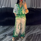 Printed Zipper Top & Wide-Leg Pants 2-Piece Set