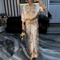 Printed Zipper Top & Wide-Leg Pants 2-Piece Set