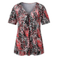 Women V Neck Leopard Print Short Sleeve T-Shirt Pleated Tunic Top
