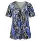 Women V Neck Leopard Print Short Sleeve T-Shirt Pleated Tunic Top