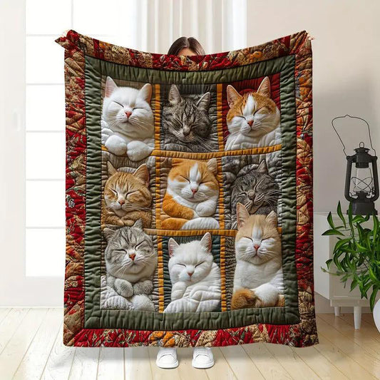 🐱Cozy 9-Panel Sleeping Cats Pattern Blanket