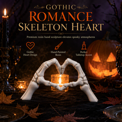 Gothic Skeleton Hands Heart Gesture Ornament – Hand-Painted Resin Decor