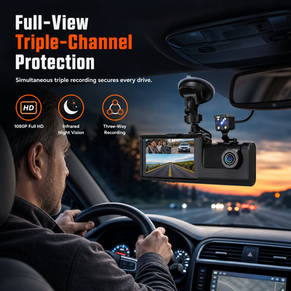 3-Channel 1080P HD Car Dashboard Camera