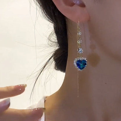 💙 Blue Heart Gemstone Threader Earrings – Ideal Gift