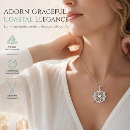 🌊 Celtic Knot Opal Turtle Necklace