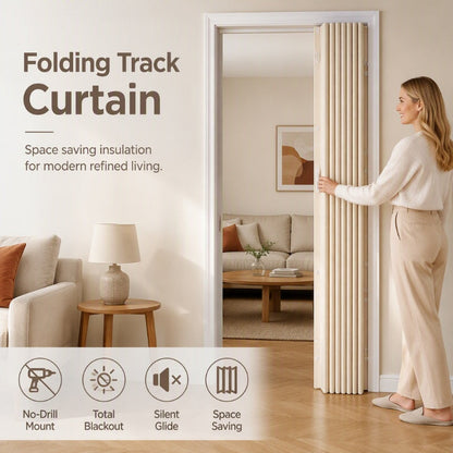 🚪 Drill-Free Folding Door Curtain + Slide Track