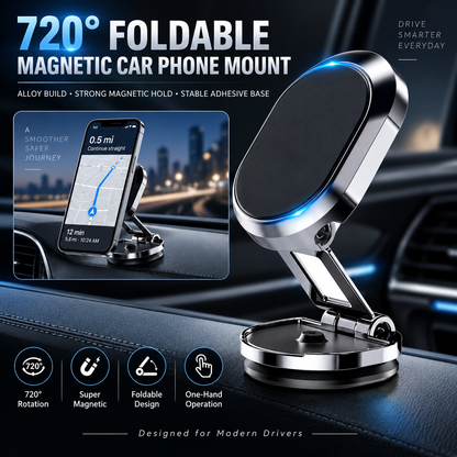 📱 720° Folding Magnetic Car Phone Mount
