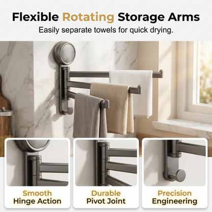 Wall-Mounted Suction Cup Towel Rack with Rotating Arms