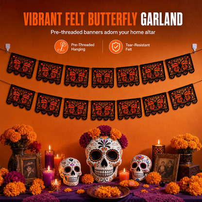 Día de los Muertos Monarch Butterfly Felt Garland for Ofrenda Decor