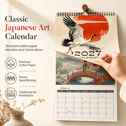 2027 Japanese Ukiyo-e Art Wall Calendar – 12-Month Spiral Bound