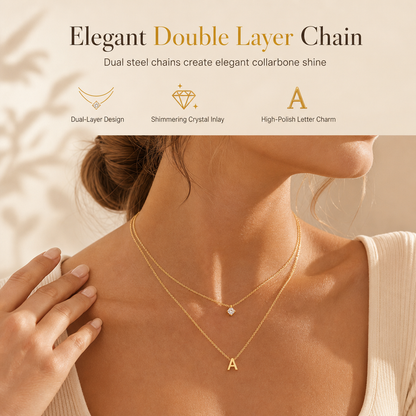 Double-Layer A–Z Initial Necklace with Rhinestone Accent