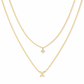 Double-Layer A–Z Initial Necklace with Rhinestone Accent