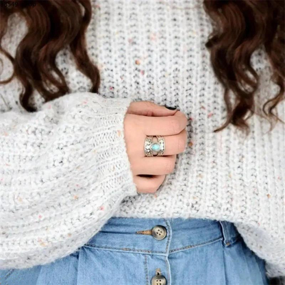 Vintage Carved Teardrop Turquoise-Look Ring for Women