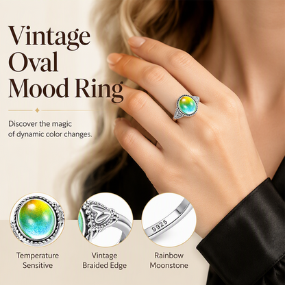 Vintage Oval Color-Changing Mood Ring with Heart Details