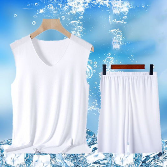 Men’s V-neck Ice Silk Tank & Shorts 2-piece Set